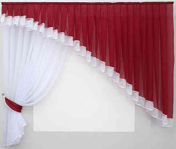 Кухонний комплект VR-Textil № 062к шторка з ламбрекеном червоний з білим 200х170 см (50-453) Київ