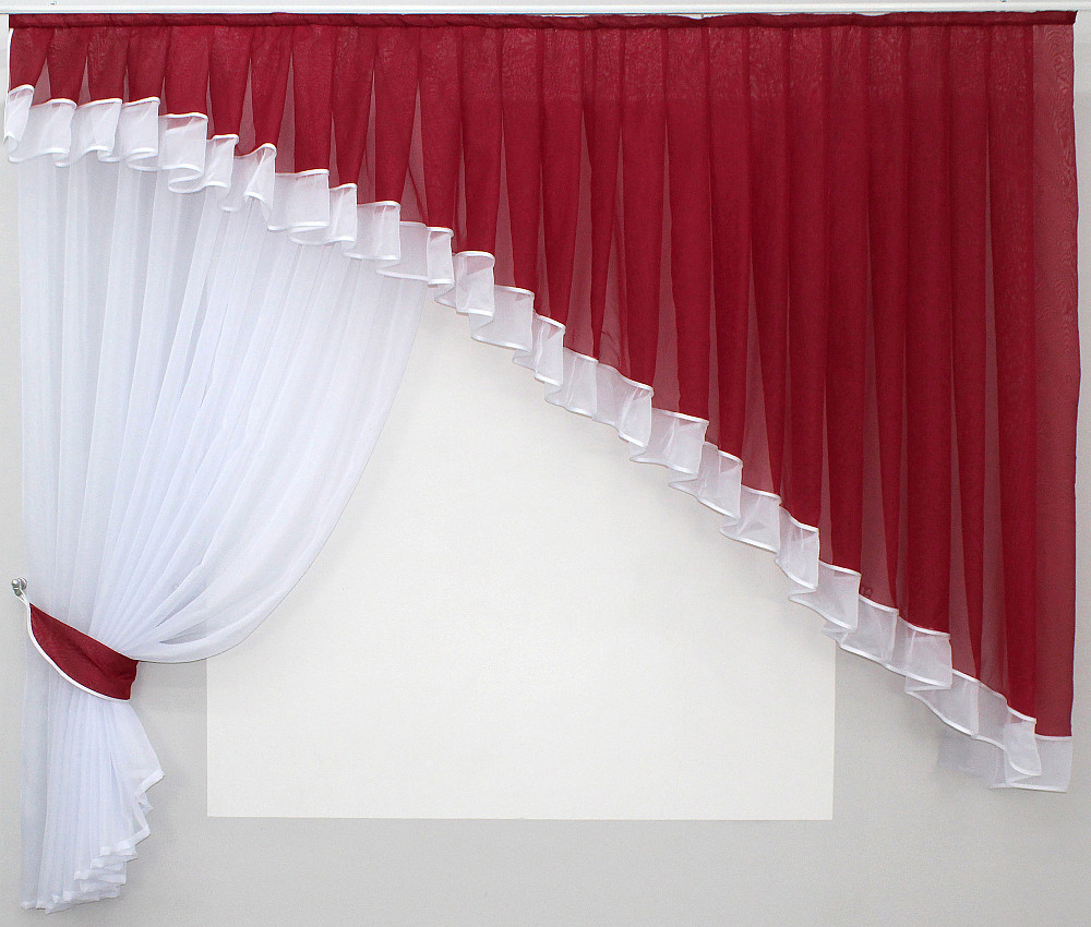 Кухонний комплект VR-Textil № 062к шторка з ламбрекеном червоний з білим 200х170 см (50-453) Київ - фото 2
