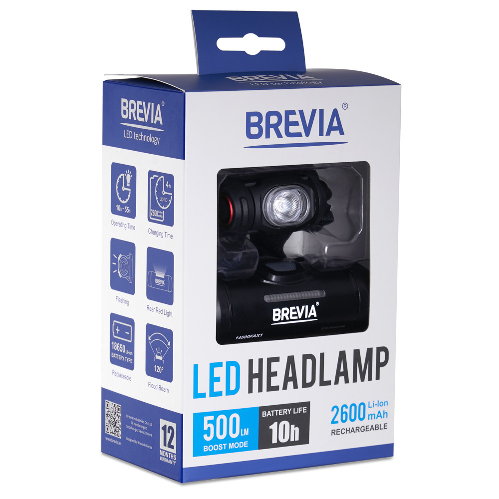 Ліхтар налобний Brevia 500Lm, 2600mAh micro-USB, IP64, заднє світло Львів - фото 11