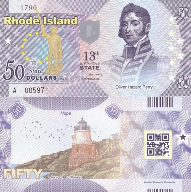 Fantasy / США - 50 Dollars 2014 - 13th state Rhode Island - Polymer - Сувенир - aUNC Полтава - изображение 1