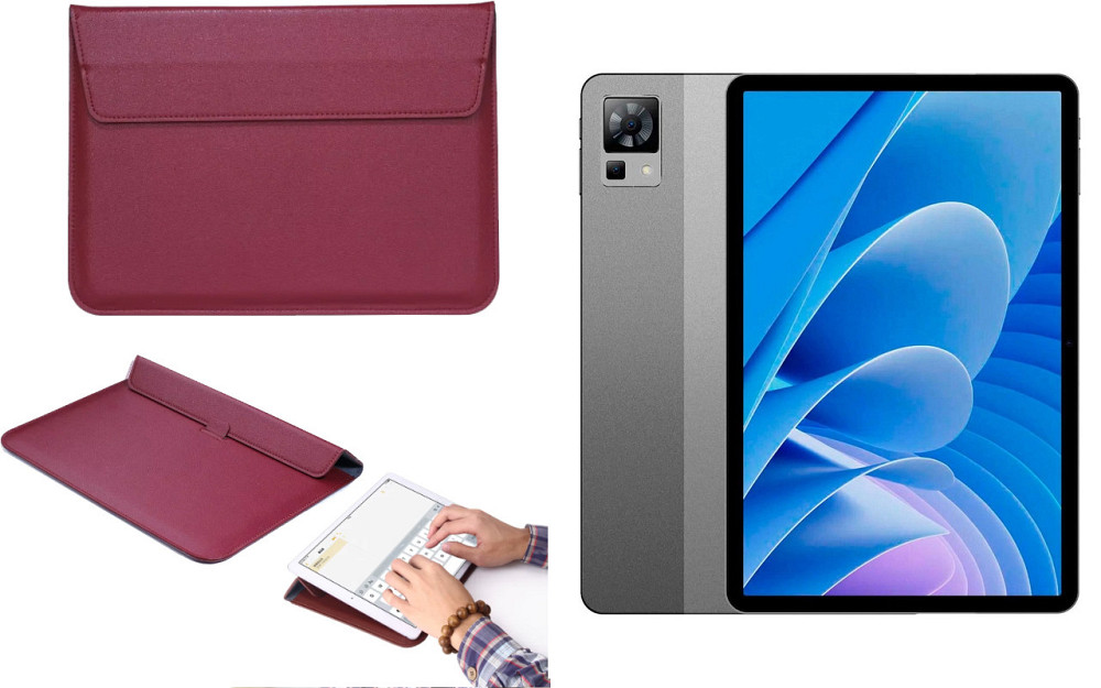 Чохол-конверт VitoCase для Doogee T30, з функцією підставки для планшета Чорний Бордовий Київ - фото 1