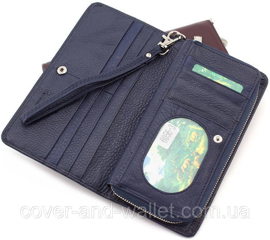 Синий кожаный кошелек на молнии с блоком для карточек Marco Coverna MC 6056 Киев - изображение 3
