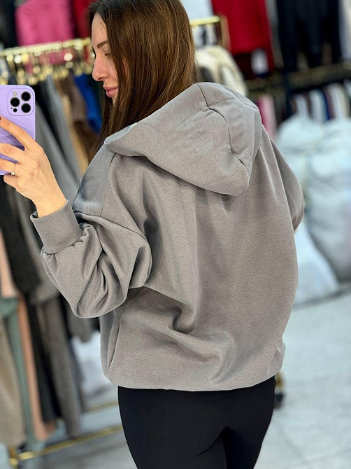 Женское теплое худи с вырезом коттоновый трикотаж на меху Серый, 42/44 Одесса - изображение 2