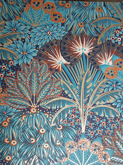 Шпалери флізелінові еко Rasch Sophia 0.53х10 рослинний принт квіти листя бірюза синій із золотом 3д Київ - фото 2