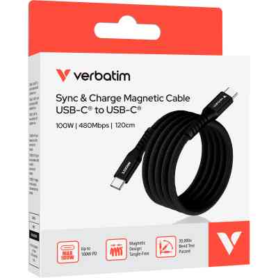 Дата кабель USB-C to USB-C 1.2m Magnetic 100W black Verbatim (31863) Винница