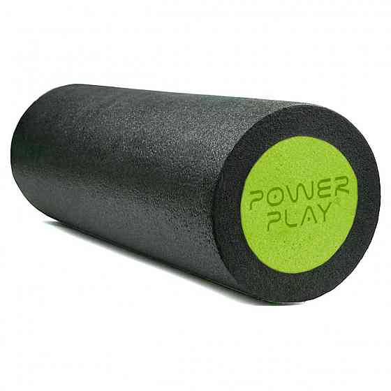 Массажний ролик (ролер) гладкий PowerPlay 4021 Fitness Roller Чорно-зелений (30x15см.) Кам'янське