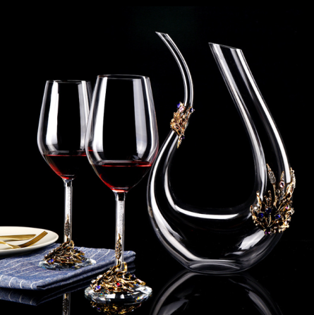 Декантер графин для вина U-образный 2 бокала с ЗОЛОТЫМ метал декором, кристаллами ПОДАРОЧНАЯ УПАКОВКА Кременчуг