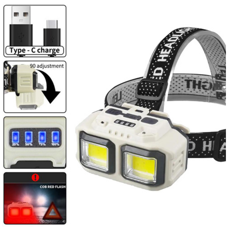 Налобний ліхтар HX-816S-2COB PL-124, Білий, Червоний, Датчик руху, Водонепроникний, 1x18650, ЗУ Type-C Дніпро - фото 1