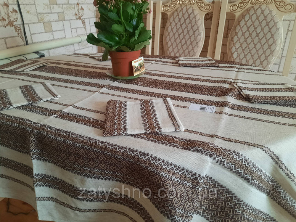 Вишита скатертина з серветками кавова Київ - фото 8