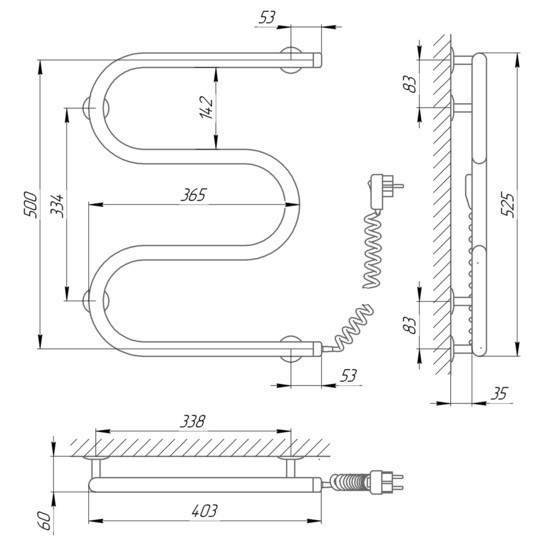 Електричний полотенцесушитель Laris Змійовик 25 РС3 400Х500 Е Київ - фото 4