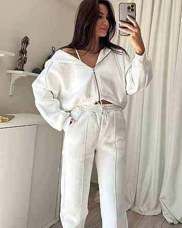 Женский стильный и комфортный тринитный костюм на флисе. Молочный, 44/46 Одесса