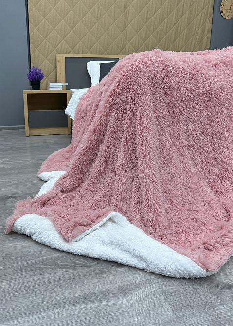Плед-покривало 200х230 см (+-10см) Травка на овчині колір рожевий з білим (87-215) Київ - фото 8