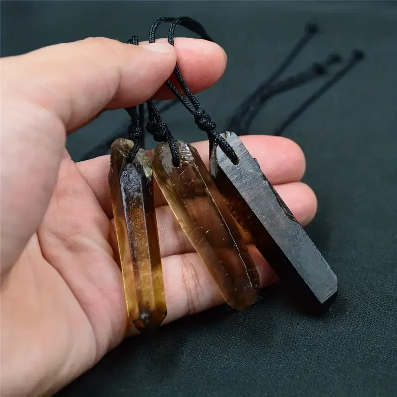 Кулон з димчастого кварцу на регульованому шнурку | Необроблений кристал для захисту та заземлення Київ - фото 1