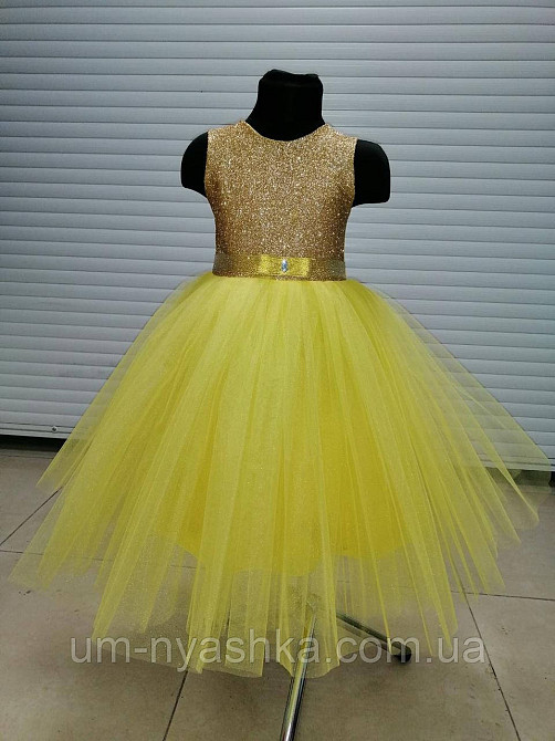 Желтое нарядное платье на девочку Солнышко Детские нарядные платья с блестками Кривой Рог - изображение 1