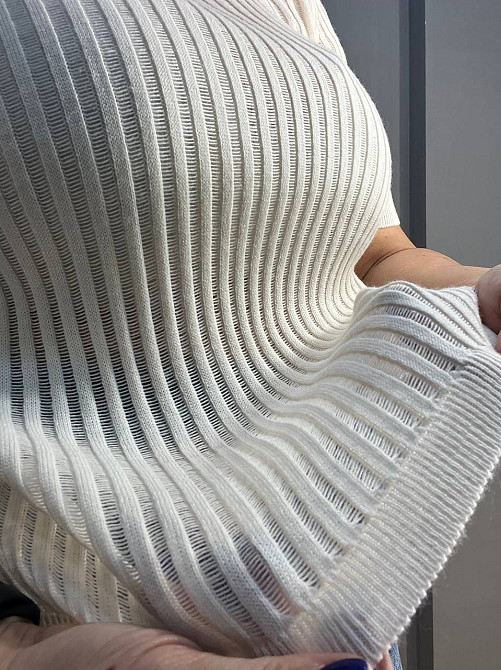 Реглан жіночий KARON 10624 ажурна в'язка смуга лапша напівпрозорий короткий рукав one size, молочний, one size Київ - фото 10