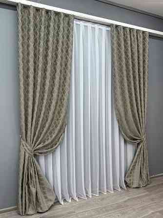 Комплект готовых штор VR-Textil Жаккард SAPFIR № 1755ш Серый с бежевым 150х300 см 2 шт (33-0711) Киев