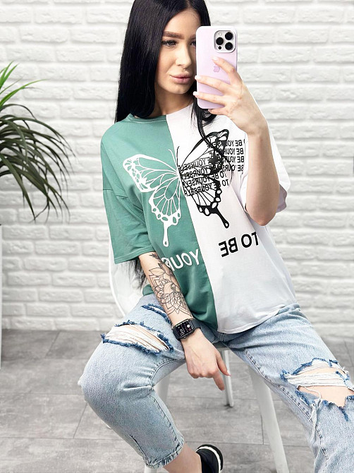 Двокольорова футболка "Butterfly" оптом | Батал | Розпродаж моделі Київ - фото 7