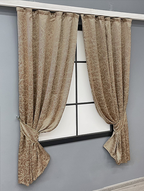 Комплект коротких штор VR-Textil Блэкаут-софт Жаклин № 671ш(А) Карамельный с бежевым 130х170 см 2шт (35-0315) Киев - изображение 2