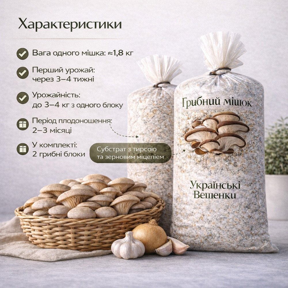 Набір для вирощування грибів вдома «Українські вешенки» — 2 комплекти, готовий подарунковий набір із засіяним міцелієм Харків - фото 5