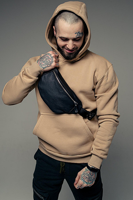 Бананка із натуральної шкіри, шкіряна сумка на пояс SKILL Lodka (Чорна) Суми - фото 1