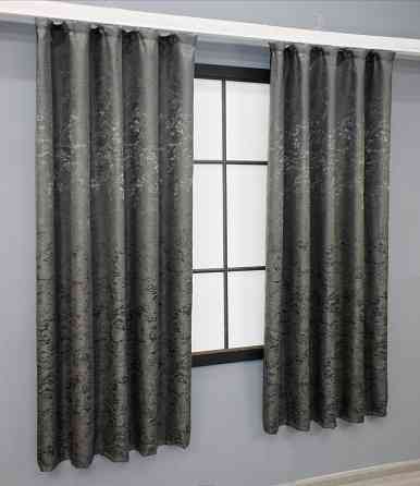 Комплект коротких штор VR-Textil Лен мрамор Pavliani № 1667ш Графитовый 130х170 см 2 шт (35-0306) Киев