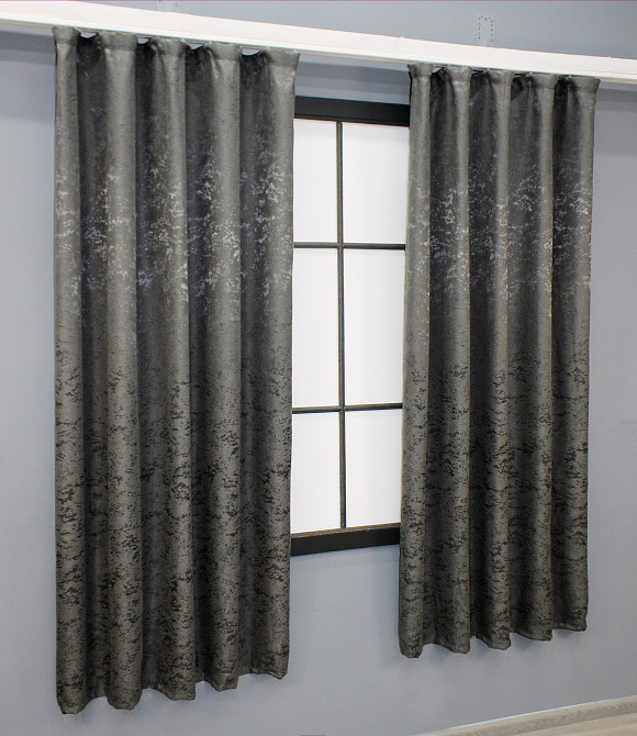 Комплект коротких штор VR-Textil Лен мрамор Pavliani № 1667ш Графитовый 130х170 см 2 шт (35-0306) Киев - изображение 3