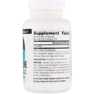 Аминокислота Source Naturals L-Цитруллин 500 мг, L-Citrulline, 60 капсул (SN2004) Винница - изображение 2
