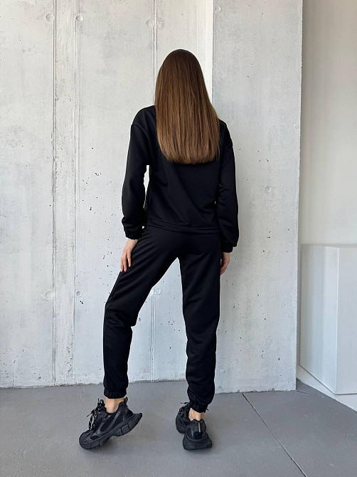 Жіночий повсякденний костюм-двійка: кофта та штани двохнитка-петля Чорний, 46 Одеса - фото 4