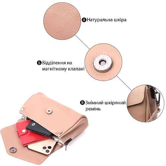 Компактна шкіряна сумка з трикутним клапаном Vintage 22256 Бежева Київ