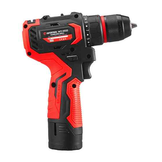 Дриль-шурупокрут акумуляторний, безщітковий двигун, 12 В, 50 Nm, 0-500/0-1900 об/хв, патрон 0,8-10 мм, 2x2,0 Аг INTERTOOL WT-0322 Киев