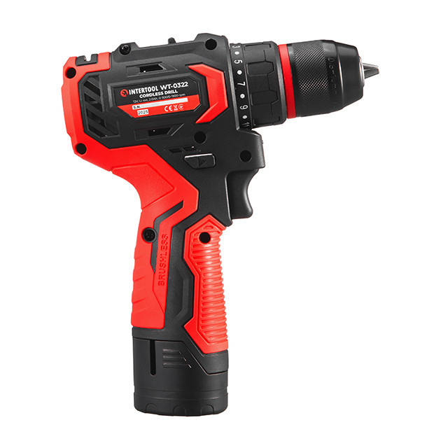 Дриль-шурупокрут акумуляторний, безщітковий двигун, 12 В, 50 Nm, 0-500/0-1900 об/хв, патрон 0,8-10 мм, 2x2,0 Аг INTERTOOL WT-0322 Киев - изображение 6