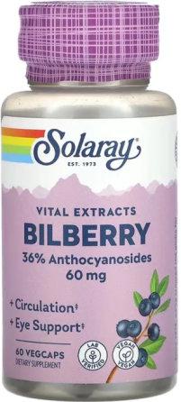 Черника для зрения Solaray Bilberry Berry Extract 60mg 60 вег капс Киев