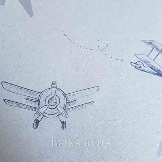 Обои флизелиновые эко Decoprint Sweet Dreams 0.53х10 детские самолеты серые бежевые с серебром на серо голубом Киев