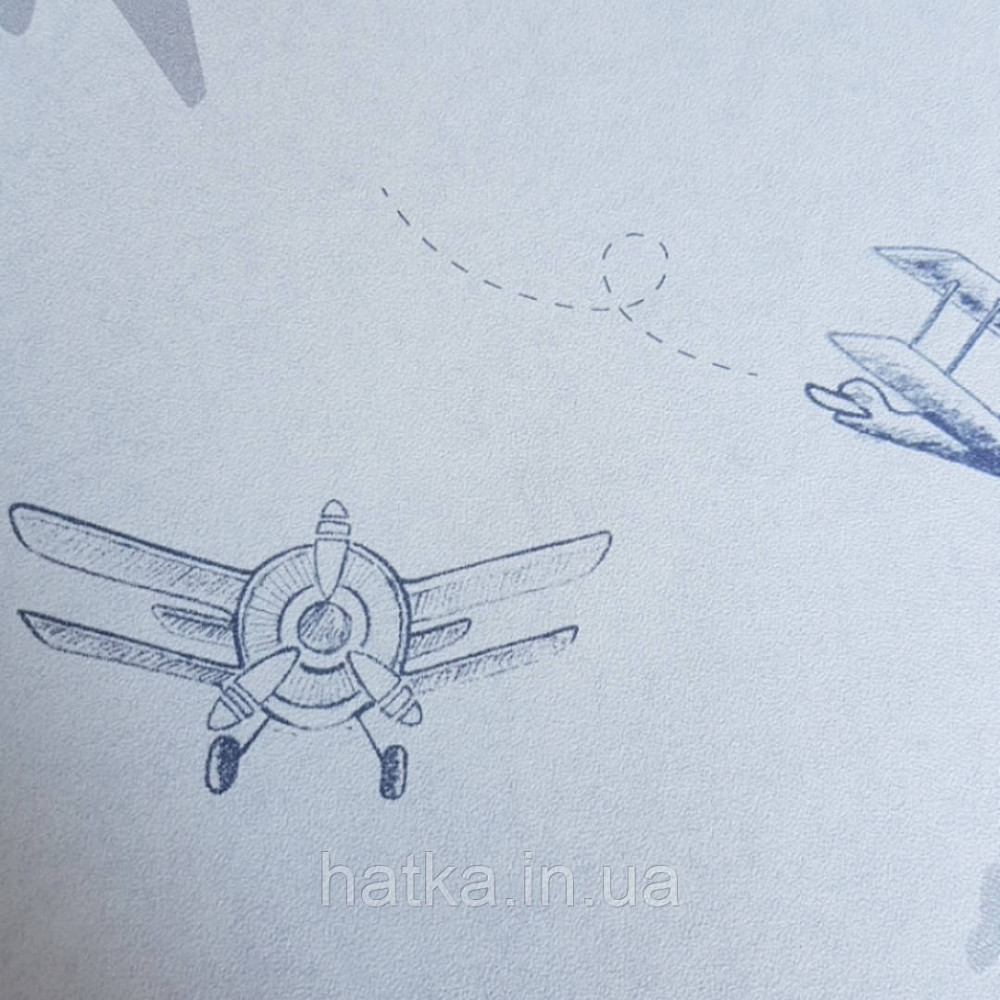 Обои флизелиновые эко Decoprint Sweet Dreams 0.53х10 детские самолеты серые бежевые с серебром на серо голубом Киев - изображение 1