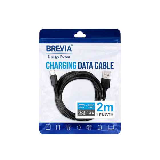Кабель Brevia USB to Type-C 2,4A 2м, чорний ZIP (51200BUCZ1) Львів