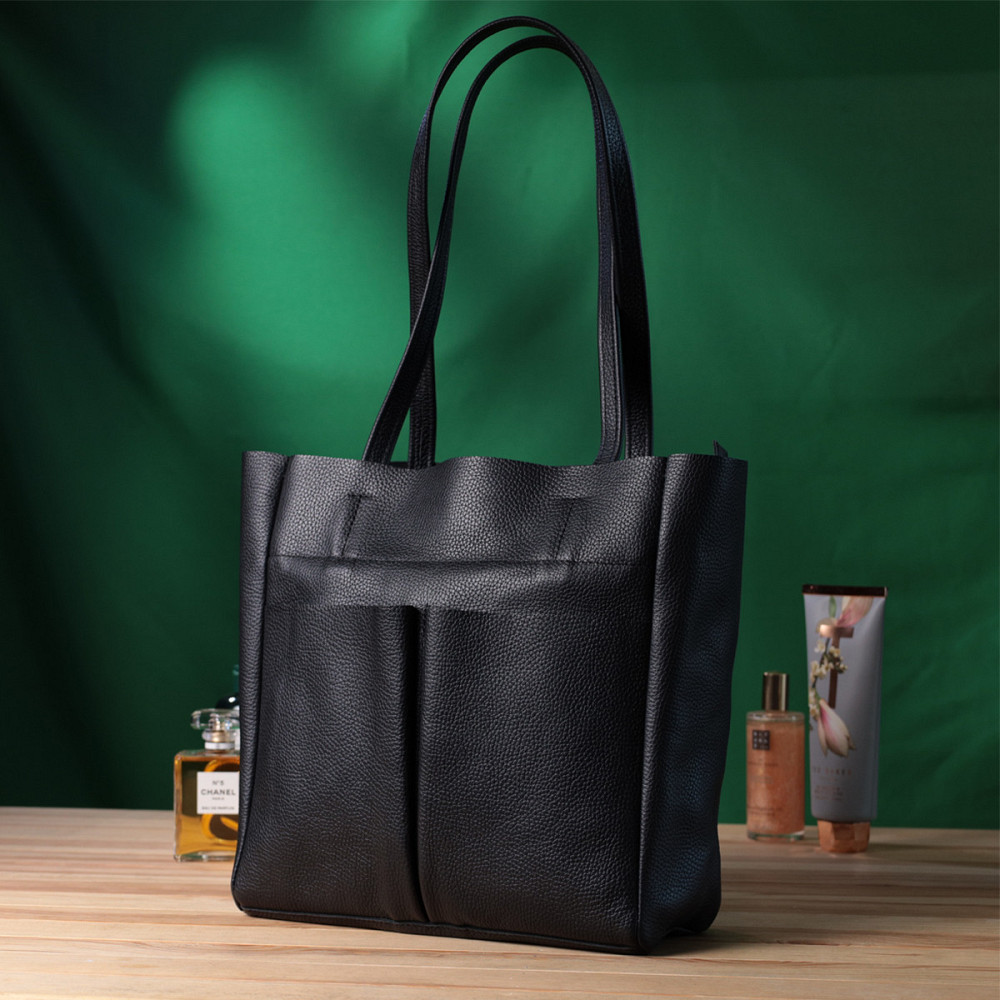 Зручна сумка-шоппер із натуральної шкіри Shvigel 22845 Чорна Київ - фото 3