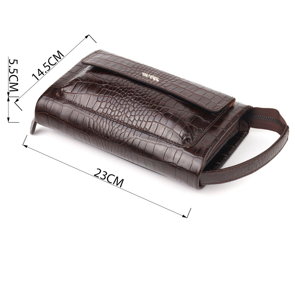 Удобный клатч для мужчин из натуральной фактурной кожи с тиснением под крокодила Коричневый (CANPELLINI) Киев - изображение 7