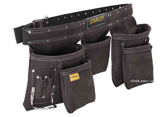 Пояс шкіряний з кишенями для інструменту STANLEY : 4 великі, 6 малих, 2 тримачі молотка і 1- рулетки Одеса