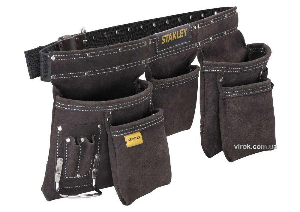Пояс шкіряний з кишенями для інструменту STANLEY : 4 великі, 6 малих, 2 тримачі молотка і 1- рулетки Одеса - фото 1