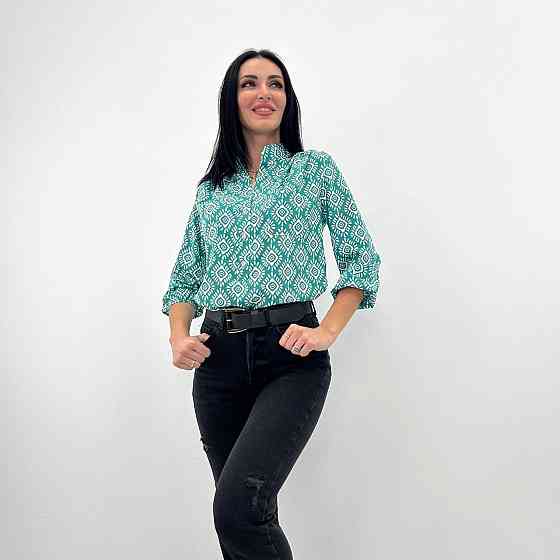 Жіноча блузка з принтом "Marocco" оптом | Батал | Розпродаж моделі Бірюзовий, 50-52 Київ