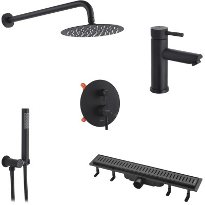 Душовий гарнітур Kroner Edelstahl Klassisch-SCH082 + змішувач Edelstahl Klassisch-SCH010 + трап лінійний Harz SCH60 Sekt (CVS30168) Вінниця - фото 1