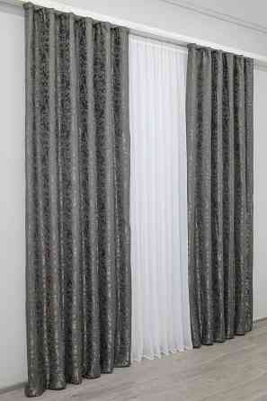 Комплект готовых штор VR-Textil Лен мрамор Pavliani ХО № 1267ш Серо-коричневый 100х280 см 2 шт (31-503) Киев