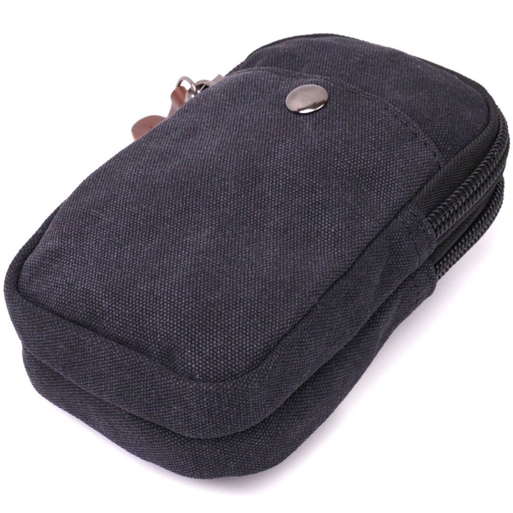 Сумка-чехол на пояс с металлическим карабином из текстиля Черный (Vintage) Киев - изображение 8