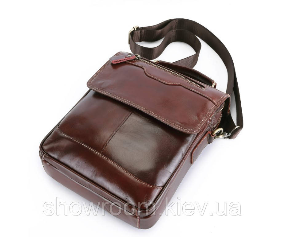 Чоловіча шкіряна сумка Leather Collection (8871) темно коричнева Київ - фото 2