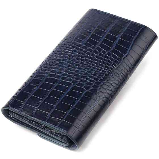Большой женский кошелек из натуральной кожи с тиснением под крокодила Синий (CANPELLINI) Киев