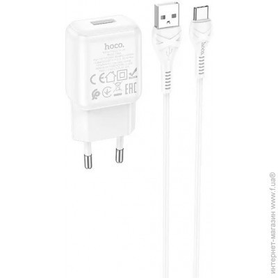 СЗУ зарядний пристрій HOCO C96A 1USB/2.1A з кабелем для заряджання USB - Type-C Білий Кам'янець-Подільський - фото 2