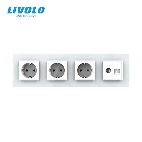 LIVOLO Розетка чотиримісна комбінована Силова Інтернет ТБ Livolo білий скло (VL-C7C3EU1C1V-11) Коломия