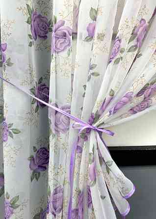 Кухонные шторки VR-Textil № 101к с подвязками Белый с сиреневым 320х170 см (52-1208) Киев