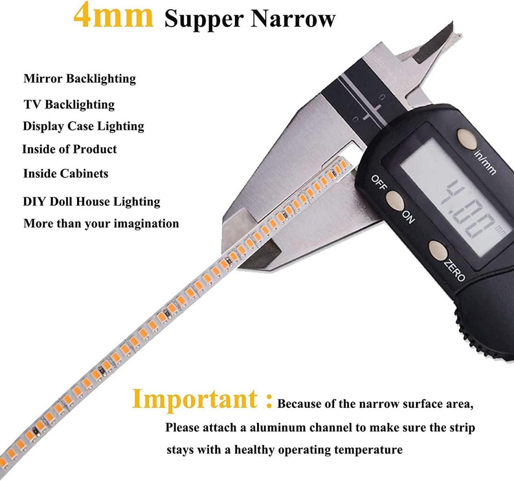 Светодиодная лента JOYLIT 4мм, 24V, 5м, 5500 Лм, CRI 90+, 1750 LED, 3000K, LED лента для мебели, полок Киев - изображение 5