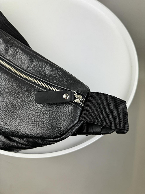 Чоловіча сумка-бананка на пояс з натуральної шкіри SL009 (Чорна) Суми - фото 3